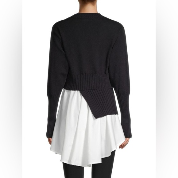 AVANTLOOK Spliced Crewneck Sweater tunic crew neck long sleeve black white SZ S - Picture 2 of 11